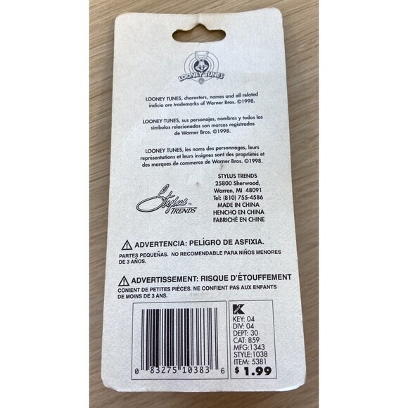 Vintage 1998 Looney Tunes Bugs Bunny Zipper Pull Warner Bros. Collectible - Picture 4 of 6